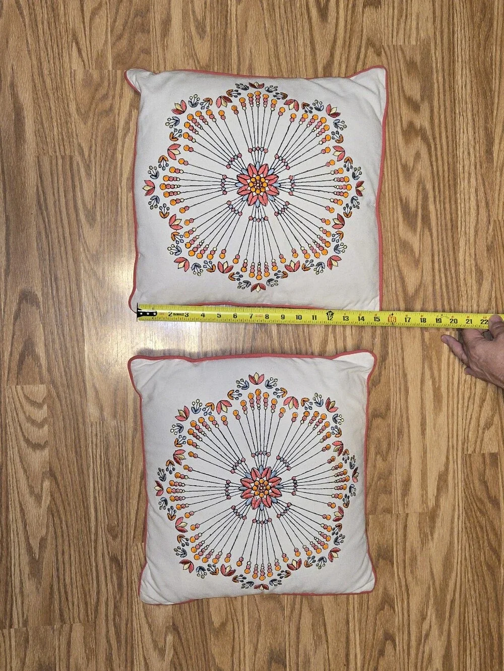 Boden Embroidered Floral Medallion Pillow Covers in White, Pink, Orange, Yellow